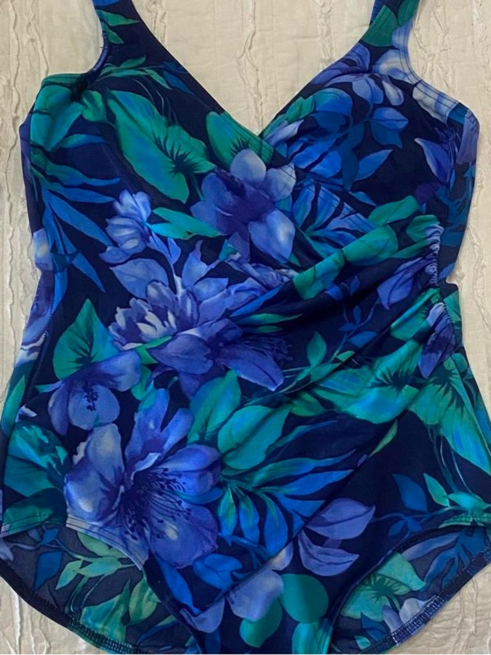 Miraclesuit Navy Floral V-Neck One-Piece Swim